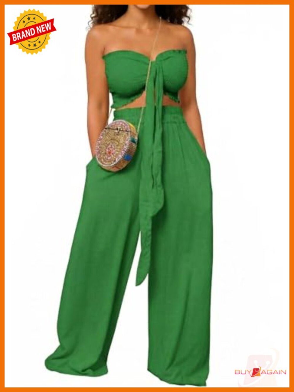 Womens 2 Piece Sets Vacation Outfits Tie Front Crop Top Wide Leg Pants